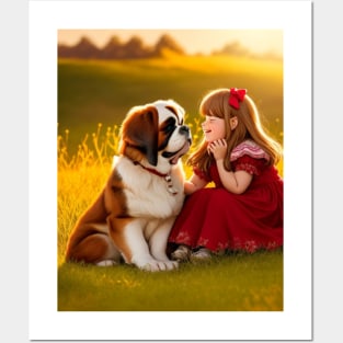 child hanging out with a dog. Posters and Art